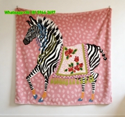Hermes Pink Floral Zebra Flannel Sofa Throw Blanket IMG_5346
